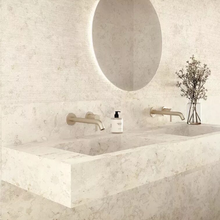 Perlino bano beige baldosas lavabo azulejo square 1